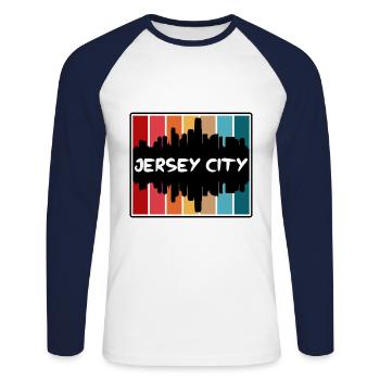 Jersey City New Jersey États-Unis Skyline Silhouette - T-shirt baseball manches longues Homme - blanc/marine - Devant - Nik (191cm)