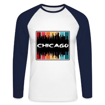 Chicago Illinois États-Unis Skyline Silhouette Voyage Sou - T-shirt baseball manches longues Homme - blanc/marine - Devant - Nik (191cm)