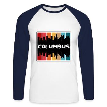 Columbus Ohio États-Unis Skyline Silhouette Travel Souven - T-shirt baseball manches longues Homme - blanc/marine - Devant - Nik (191cm)