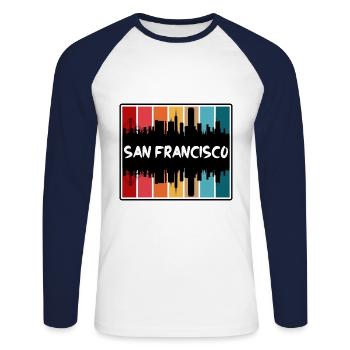 San Francisco Californie États-Unis Skyline Silhouette Tr - T-shirt baseball manches longues Homme - blanc/marine - Devant - Nik (191cm)