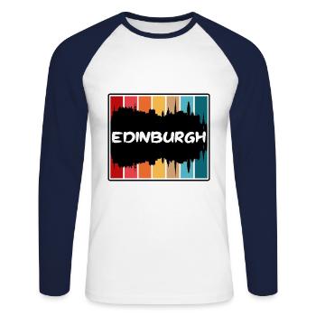 Édimbourg Écosse Skyline Silhouette Travel Souve - T-shirt baseball manches longues Homme - blanc/marine - Devant - Nik (191cm)
