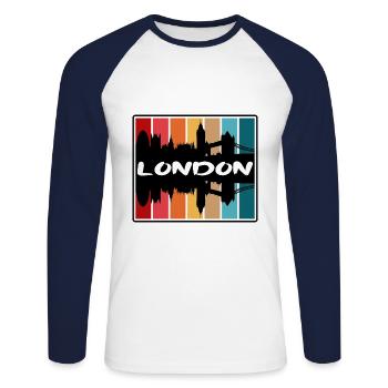 Londres Angleterre Skyline Silhouette Voyage Souvenir - T-shirt baseball manches longues Homme - blanc/marine - Devant - Nik (191cm)