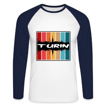 Turin Italien Skyline Silhouette Reise Souvenir - Unisex Baseballshirt langarm - Weiß/Navy - Vorne - Nik (191cm)