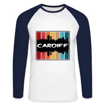 Cardiff Wales Skyline Silhouette Reisesouvenir - Unisex Baseballshirt langarm - Weiß/Navy - Vorne - Nik (191cm)