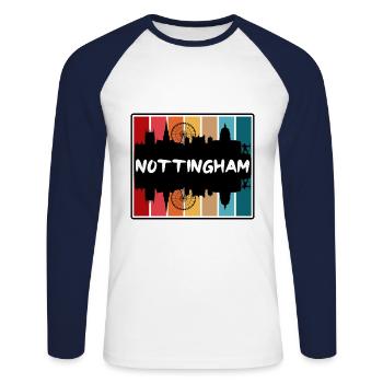 Nottingham England Skyline Silhouette Travel Souve - Unisex Long Sleeve Baseball T-Shirt - white/navy - Front - Nik (191cm)