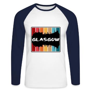 Glasgow Ecosse Skyline Silhouette Voyage Souveni - T-shirt baseball manches longues Homme - blanc/marine - Devant - Nik (191cm)