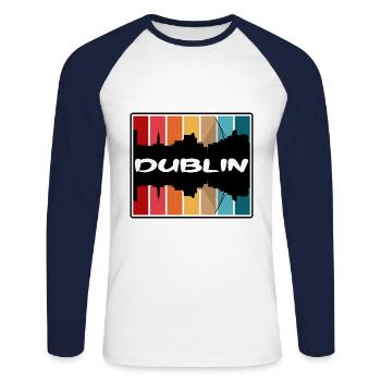 Dublin Irlande Skyline Silhouette Souvenir de voyage - T-shirt baseball manches longues Homme - blanc/marine - Devant - Nik (191cm)