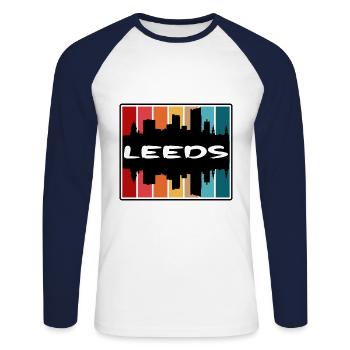 Leeds Angleterre Skyline Silhouette Souvenir de voyage - T-shirt baseball manches longues Homme - blanc/marine - Devant - Nik (191cm)