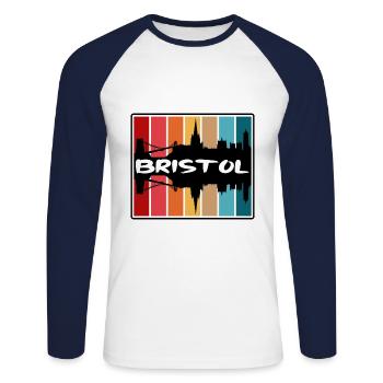 Bristol England Skyline Silhouette Travel Souvenir - Unisex Long Sleeve Baseball T-Shirt - white/navy - Front - Nik (191cm)