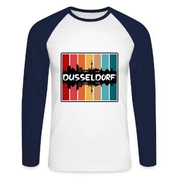 Dusseldorf Germany Skyline Silhouette Travel Souve - Unisex Long Sleeve Baseball T-Shirt - white/navy - Front - Nik (191cm)