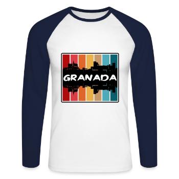 Grenade Espagne Skyline Silhouette Souvenir de voyage - T-shirt baseball manches longues Homme - blanc/marine - Devant - Nik (191cm)