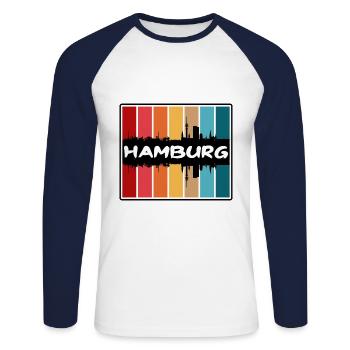 Hamburg Germany Skyline Silhouette Travel Souvenir - Unisex Long Sleeve Baseball T-Shirt - white/navy - Front - Nik (191cm)
