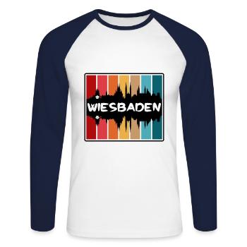 Wiesbaden Germany Skyline Silhouette Travel Souven - Unisex Long Sleeve Baseball T-Shirt - white/navy - Front - Nik (191cm)