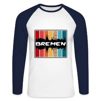 Brême Allemagne Skyline Silhouette Souvenir de voyage - T-shirt baseball manches longues Homme - blanc/marine - Devant - Nik (191cm)