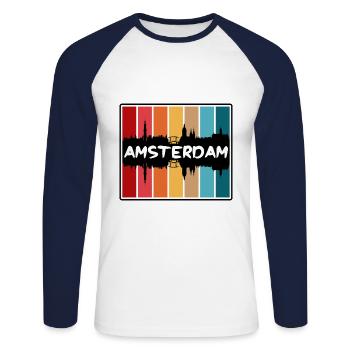 Amsterdam Niederlande Skyline Silhouette Reisen So - Unisex Baseballshirt langarm - Weiß/Navy - Vorne - Nik (191cm)