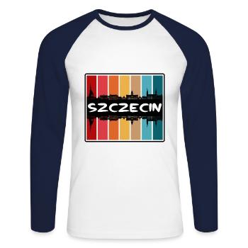 Szczecin Pologne Skyline Silhouette Souvenir de voyage - T-shirt baseball manches longues Homme - blanc/marine - Devant - Nik (191cm)