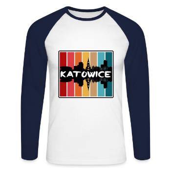 Katowice Pologne Skyline Silhouette Souvenir de voyage - T-shirt baseball manches longues Homme - blanc/marine - Devant - Nik (191cm)