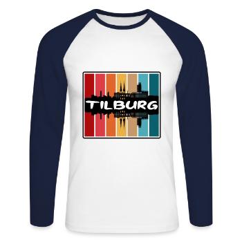 Tilburg Pays-Bas Skyline Silhouette Souv de voyage - T-shirt baseball manches longues Homme - blanc/marine - Devant - Nik (191cm)