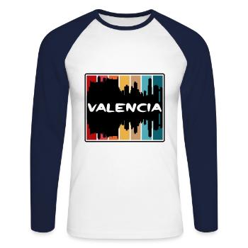 Valencia Spain Skyline Silhouette Travel Souvenir - Unisex Long Sleeve Baseball T-Shirt - white/navy - Front - Nik (191cm)