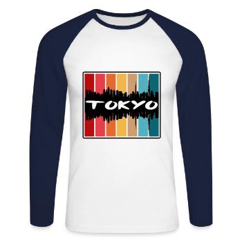 Tokyo Japan Skyline Silhouette Reisesouvenir - Unisex Baseballshirt langarm - Weiß/Navy - Vorne - Nik (191cm)