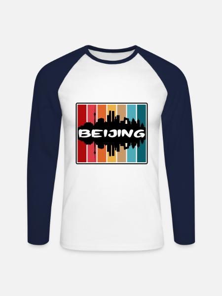 Beijing China Skyline Silhouette Travel Souvenir - Unisex Long Sleeve Baseball T-Shirt - white/navy