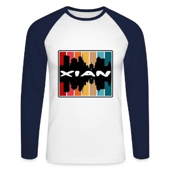 Xian China Skyline Silhouette Souvenir de voyage - T-shirt baseball manches longues Homme - blanc/marine - Devant - Nik (191cm)