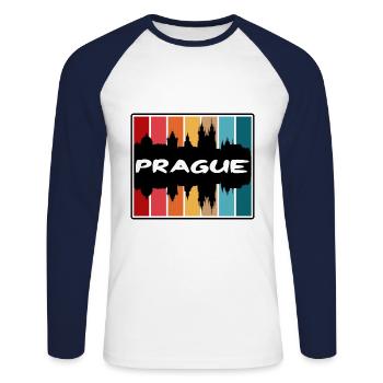 Prague Czechia Skyline Silhouette Travel Souvenir - Unisex Long Sleeve Baseball T-Shirt - white/navy - Front - Nik (191cm)