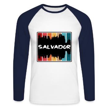 Salvador Brésil Skyline Silhouette Souvenir de voyage - T-shirt baseball manches longues Homme - blanc/marine - Devant - Nik (191cm)