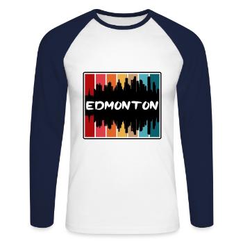 Edmonton Canada Skyline Silhouette Travel Souvenir - Unisex Long Sleeve Baseball T-Shirt - white/navy - Front - Nik (191cm)
