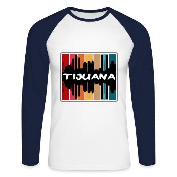 Tijuana Mexico Skyline Silhouette Travel Souvenir - Unisex Long Sleeve Baseball T-Shirt - white/navy - Front - Nik (191cm)