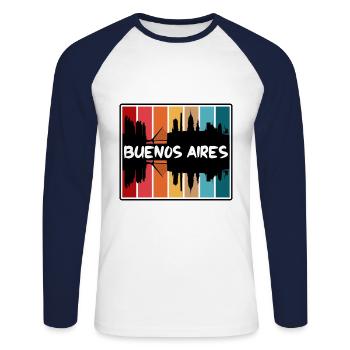 Buenos Aires Argentine Skyline Silhouette Voyage S - T-shirt baseball manches longues Homme - blanc/marine - Devant - Nik (191cm)
