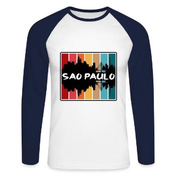 Sao Paulo Brésil Skyline Silhouette Voyage Souveni - T-shirt baseball manches longues Homme - blanc/marine - Devant - Nik (191cm)
