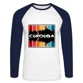 Cordoba Argentine Skyline Silhouette Travel Souven - T-shirt baseball manches longues Homme - blanc/marine - Devant - Nik (191cm)