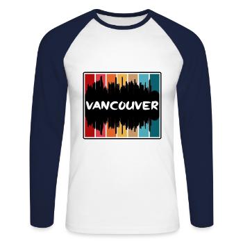 Vancouver Canada Skyline Silhouette Travel Souveni - T-shirt baseball manches longues Homme - blanc/marine - Devant - Nik (191cm)