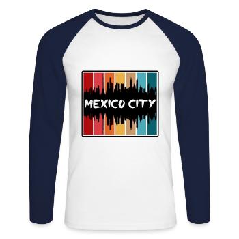 Mexico City Mexico Skyline Silhouette Travel Souve - Unisex Long Sleeve Baseball T-Shirt - white/navy - Front - Nik (191cm)