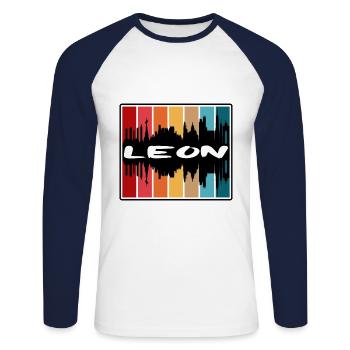 Leon Mexiko Skyline Silhouette Reise Souvenir - Unisex Baseballshirt langarm - Weiß/Navy - Vorne - Nik (191cm)