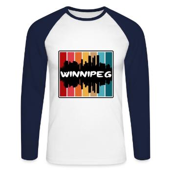 Winnipeg Canada Skyline Silhouette Travel Souvenir - Unisex Long Sleeve Baseball T-Shirt - white/navy - Front - Nik (191cm)