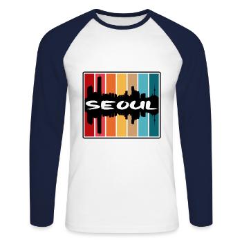 Séoul Corée du Sud Skyline Silhouette Travel Souven - T-shirt baseball manches longues Homme - blanc/marine - Devant - Nik (191cm)