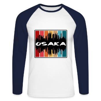 Osaka Japan Skyline Silhouette Reise Souvenir - Unisex Baseballshirt langarm - Weiß/Navy - Vorne - Nik (191cm)