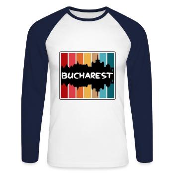 Bucharest Romania Skyline Silhouette Travel Souven - Unisex Long Sleeve Baseball T-Shirt - white/navy - Front - Nik (191cm)