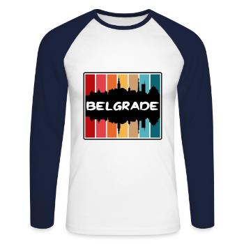 Belgrade Serbie Skyline Silhouette Souvenir de voyage - T-shirt baseball manches longues Homme - blanc/marine - Devant - Nik (191cm)