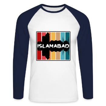 Islamabad Pakistan Skyline Silhouette Travel Souve - Unisex Long Sleeve Baseball T-Shirt - white/navy - Front - Nik (191cm)