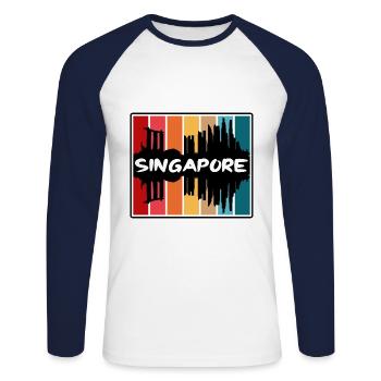 Singapour Singapour Skyline Silhouette Souv de voyage - T-shirt baseball manches longues Homme - blanc/marine - Devant - Nik (191cm)