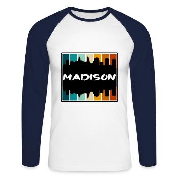Madison Wisconsin USA Skyline Silhouette Reisen So - Unisex Baseballshirt langarm - Weiß/Navy - Vorne - Nik (191cm)