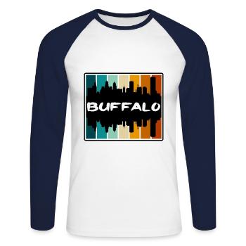 Buffalo New York États-Unis Skyline Silhouette Travel Sou - T-shirt baseball manches longues Homme - blanc/marine - Devant - Nik (191cm)