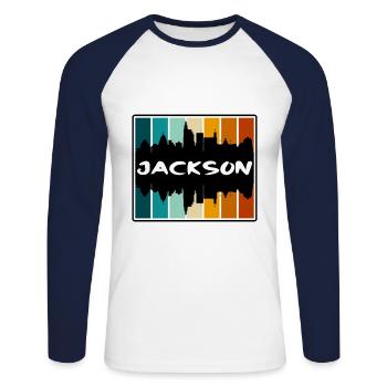 Jackson Mississippi Usa Skyline Silhouette Travel - Unisex Long Sleeve Baseball T-Shirt - white/navy - Front - Nik (191cm)