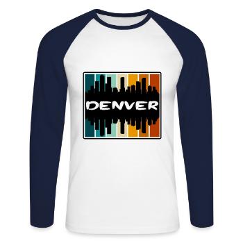 Denver Colorado États-Unis Skyline Silhouette Souv de voyage - T-shirt baseball manches longues Homme - blanc/marine - Devant - Nik (191cm)