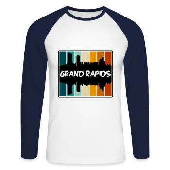 Grand Rapids Michigan Usa Skyline Silhouette Trave - Unisex Long Sleeve Baseball T-Shirt - white/navy - Front - Nik (191cm)