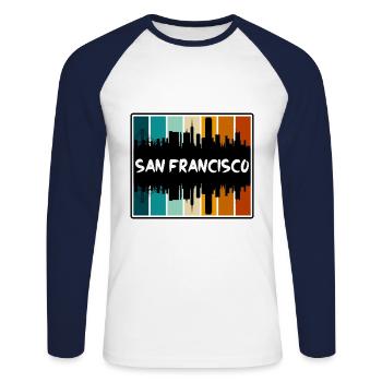 San Francisco Californie États-Unis Skyline Silhouette Tr - T-shirt baseball manches longues Homme - blanc/marine - Devant - Nik (191cm)