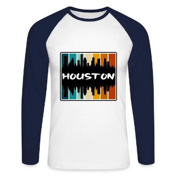 Houston Texas États-Unis Skyline Silhouette Travel Souven - T-shirt baseball manches longues Homme - blanc/marine - Devant - Nik (191cm)